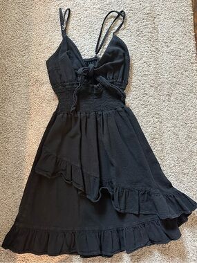 Black Ruffle Tie-Front Mini Dress